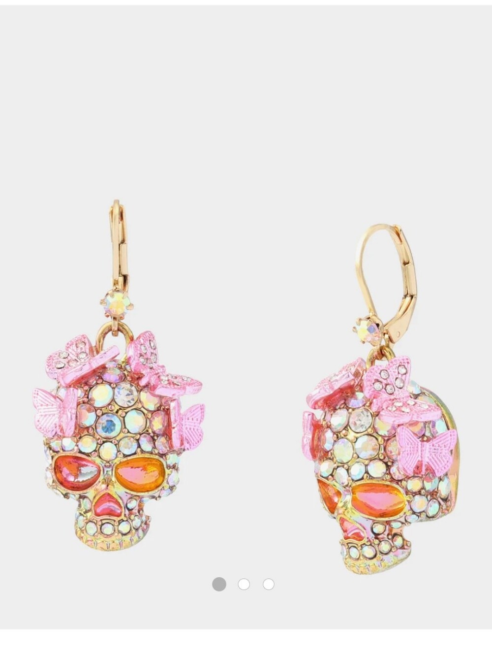 New Betsey Johnson Pink Crystal Butterfly Skull Drop Earrings